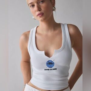 UO “Boogie On Down” White Ribbed Tank